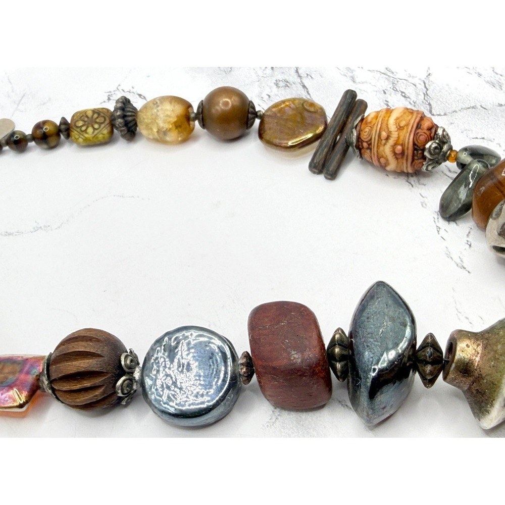 Treska Statement Necklace Large Pendant Mixed Media Beaded Boho Natural Stones - Picture 6 of 7